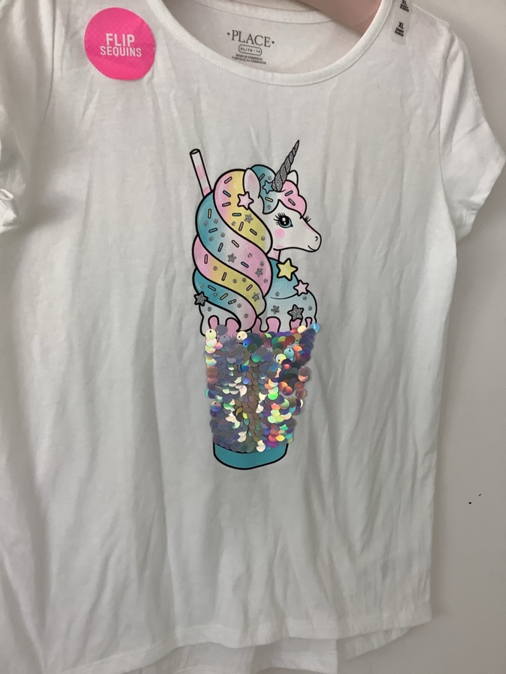 The Children's Place White Unicorn Sequin Swirl Cold Shoulder Tee